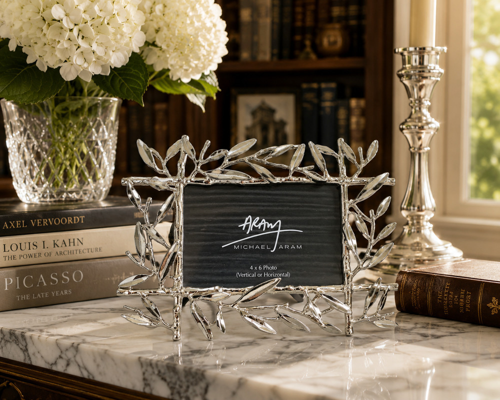 NEW Michael Aram Olive Branch 4x6 Photo Frame Nickelplate Boxed 112238